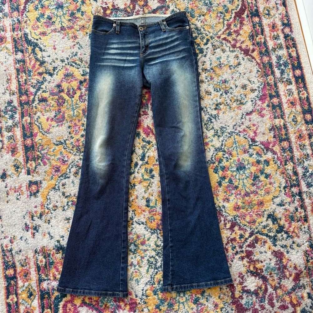 Y2k vintage ombre dark wash low rise flared preppy jeans
